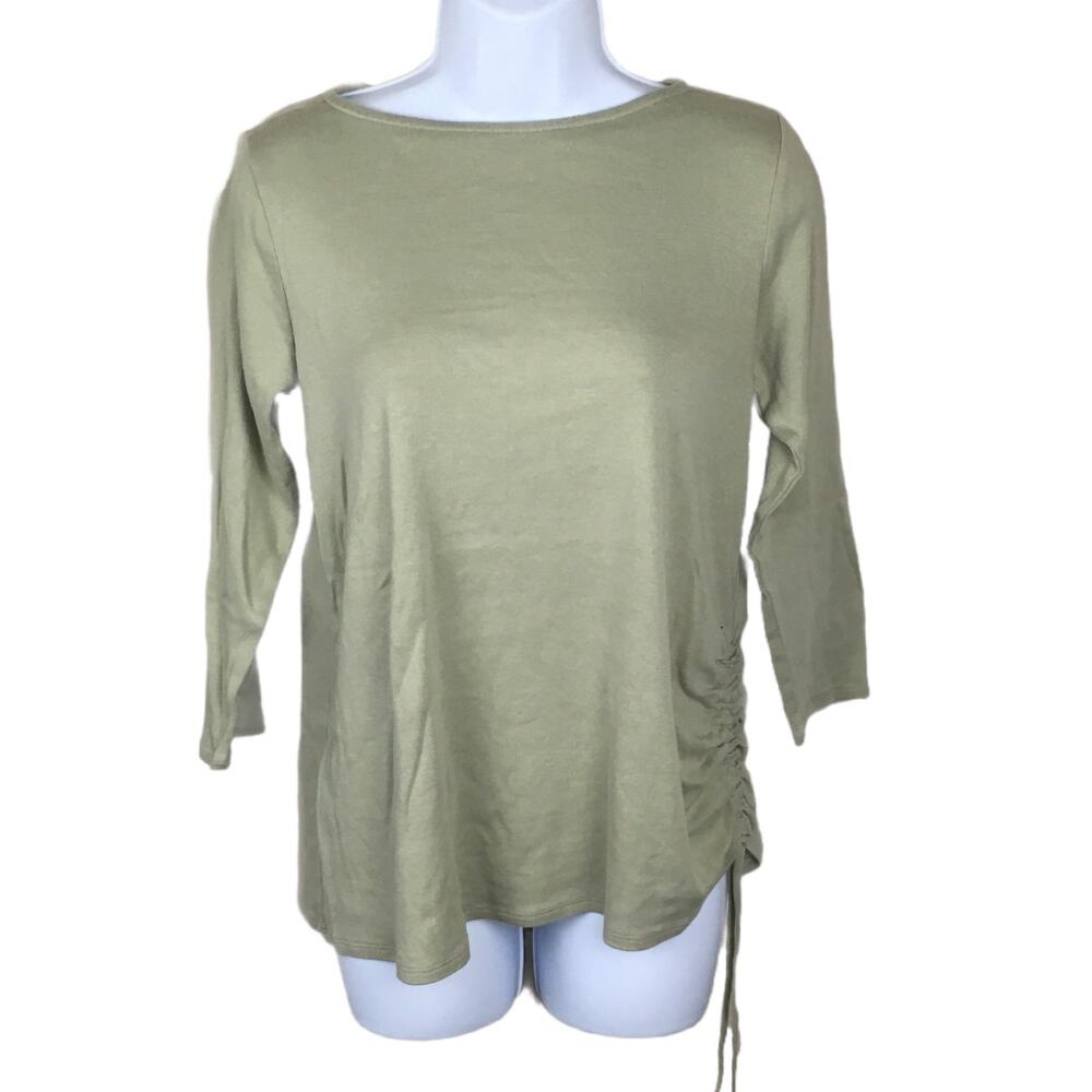 J.‎ Jill Top Drawstring 3/4 Sleeve Boat Neck Casual Knit Shirt Light Green Small